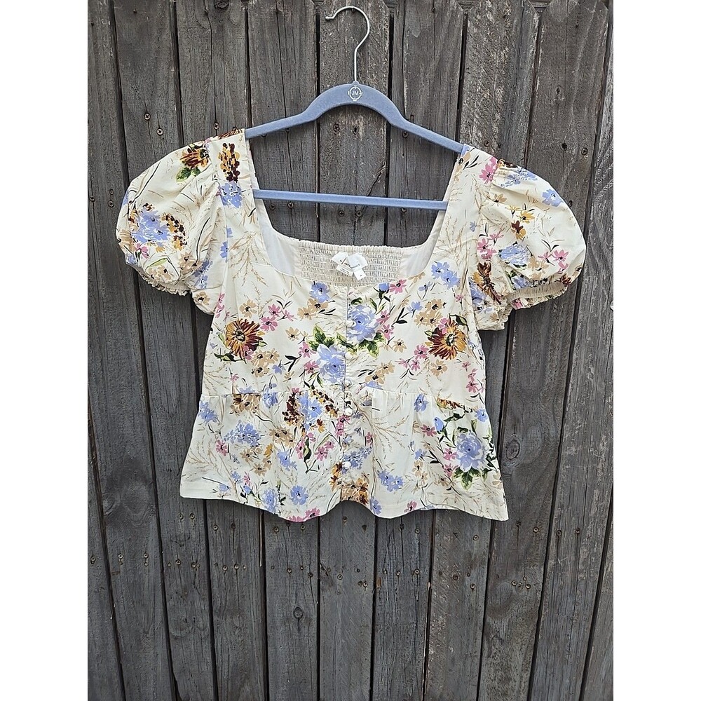 by Anthropologie Floral Corset Smocked Back Size Medium - Picture 3 of 11